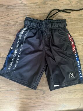 Lacrosse Unlimited Black Kids Athletic Shorts with Blue & White Accents